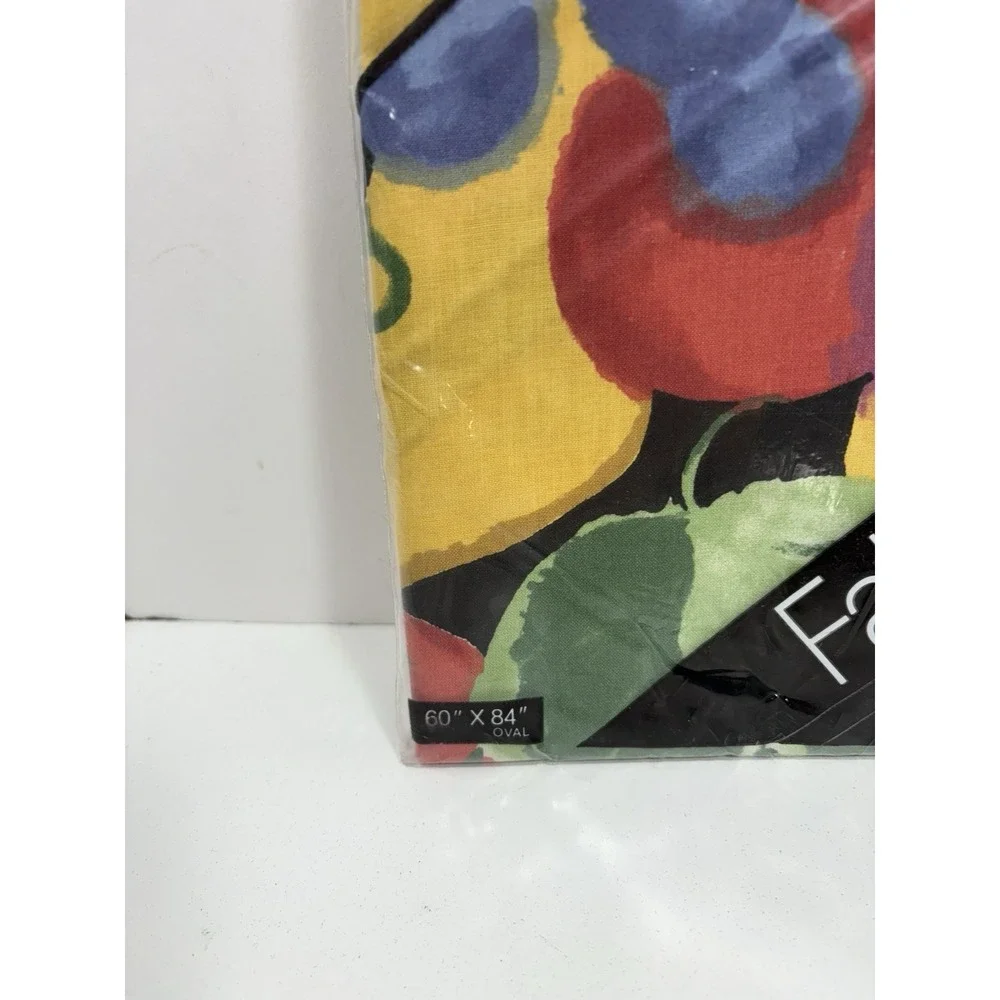Fabric Tablecloth Oval Bountiful Autumn Fruits Grape Thanksgiving 60 x 84 New‎